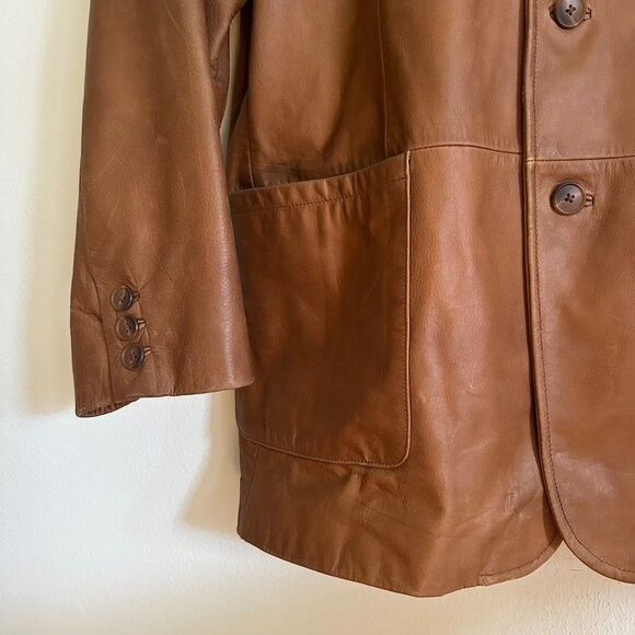 Roundtree & Yorke Mens XL Brown Genuine Leather Blazer Jacket Vintage Workwear - Picture 3 of 16